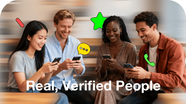 Real verified people chatting on their phones